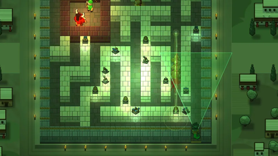 The Gorgon's green gaze sweeping across the labyrinth